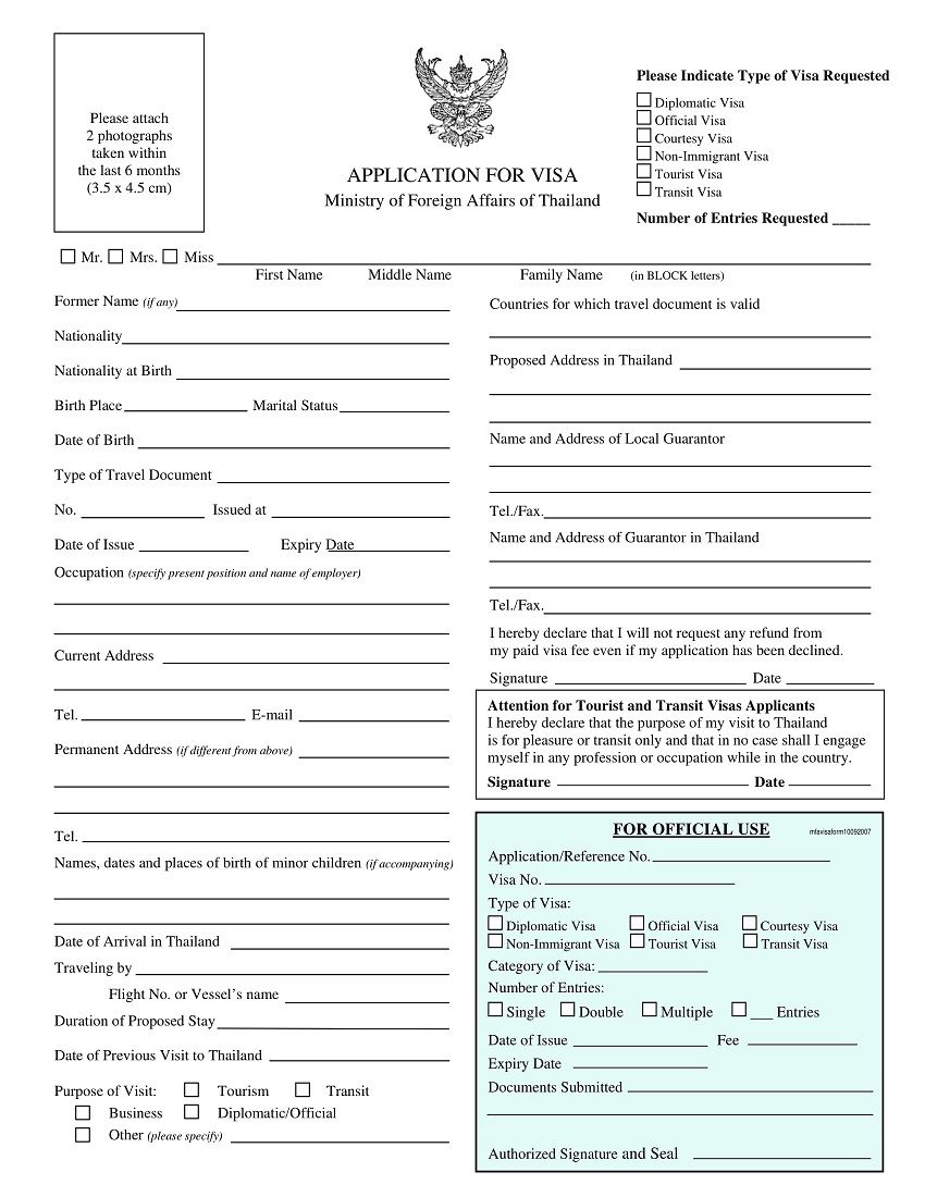 thai visa application form